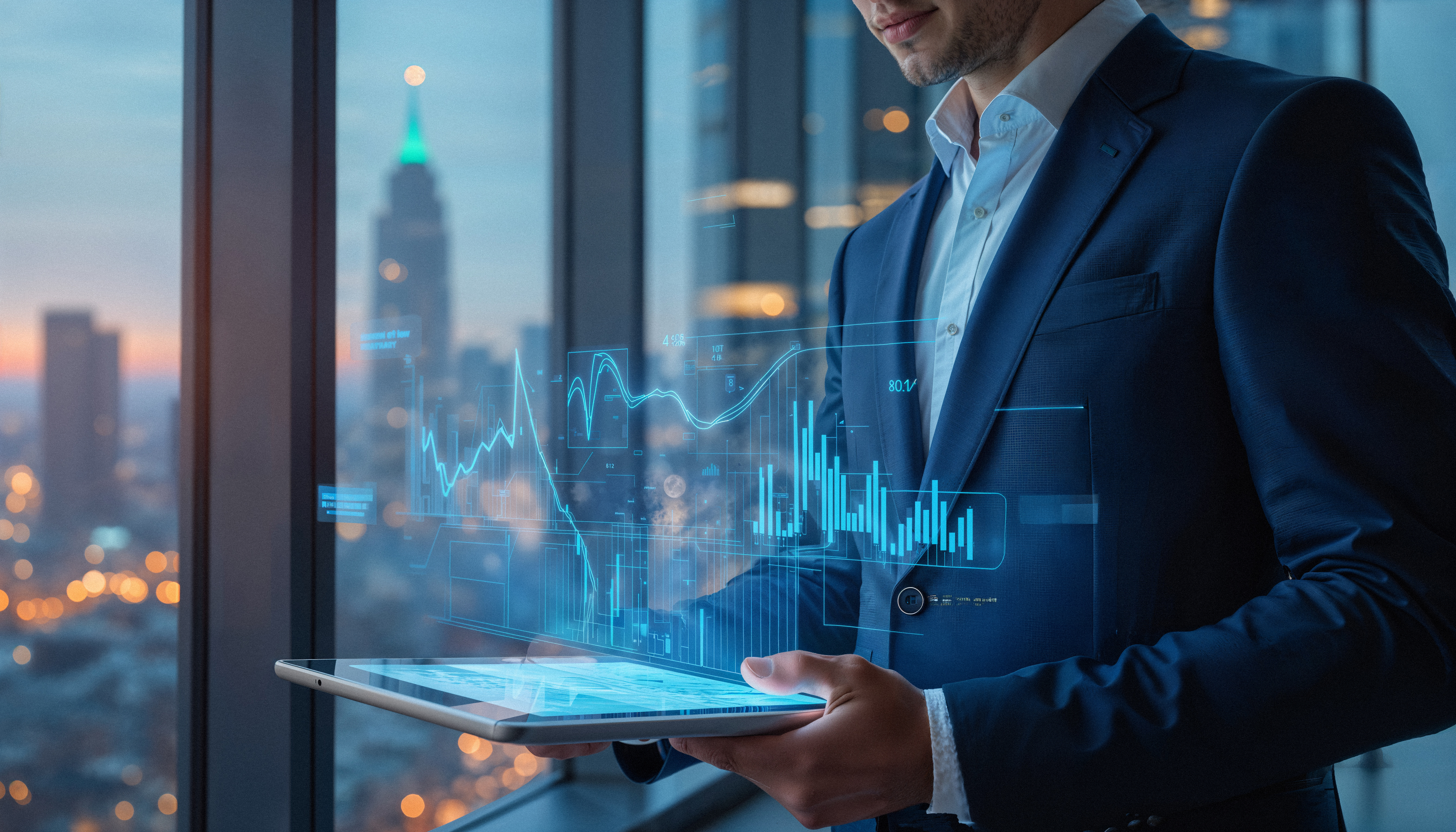 Business professional reviewing growth metrics